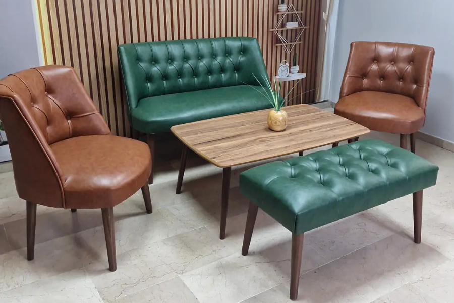 Milano Çay Seti Koltuk Takımı - Ofis Takımı - Deri Kumaş - 2+1+1+Bench+Sehpa