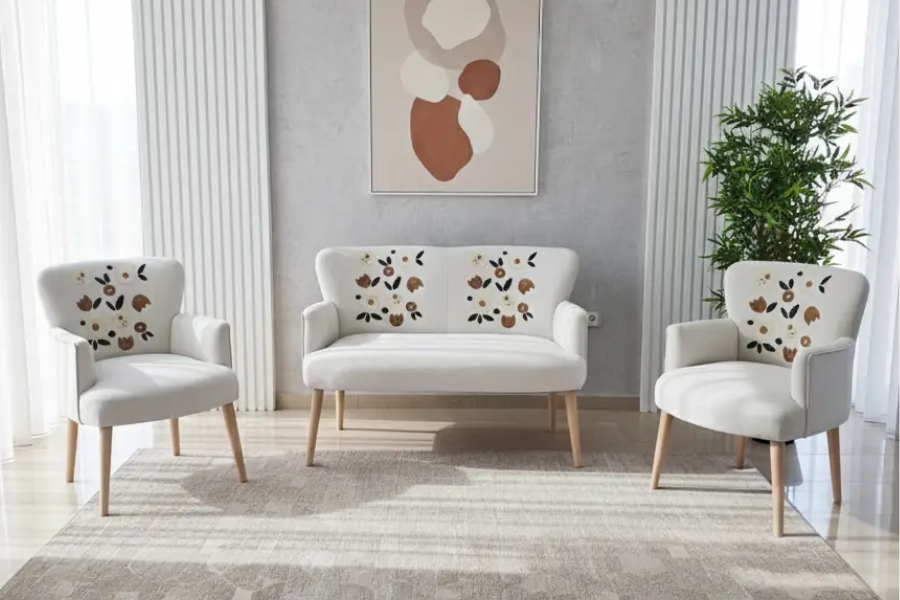 Punch İşlemeli Çay Seti Koltuk Takımı - Şönil Kumaş - Modern Balkon Takımı